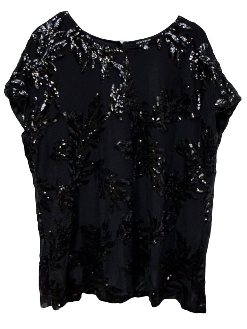 CABLE & GAUGE Sequin Top Plus Size 3X Black Sparkle Short Sleeve Evening Party